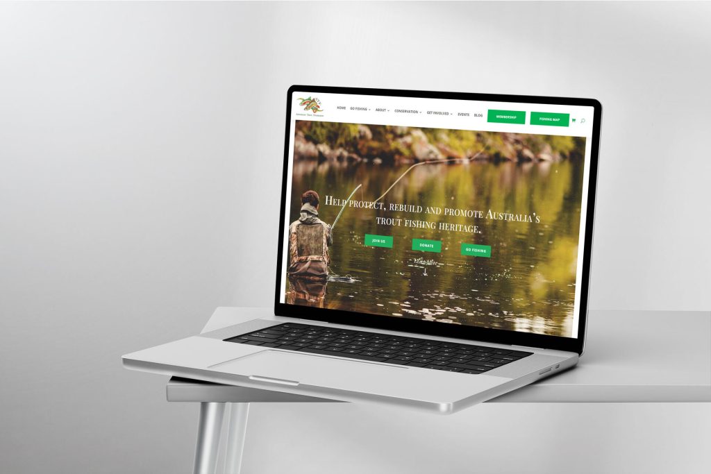 We Are Web Design Portfolio image showcasing the clean, responsive website design for the Australian Trout Foundation on a laptop screen.