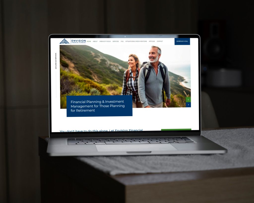 We Are Web Design Portfolio image showcasing the professional, trustworthy website design for financial planning firm Envision Financial Planning on a laptop screen.