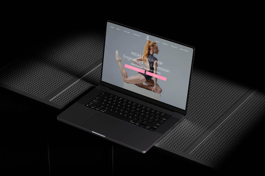 We Are Web Design Portfolio image showcasing the elegant, high-performance website design for dancewear brand MDM Dance on a laptop screen.