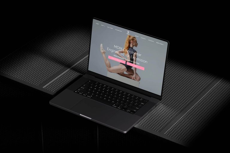 We Are Web Design Portfolio image showcasing the elegant, high-performance website design for dancewear brand MDM Dance on a laptop screen.