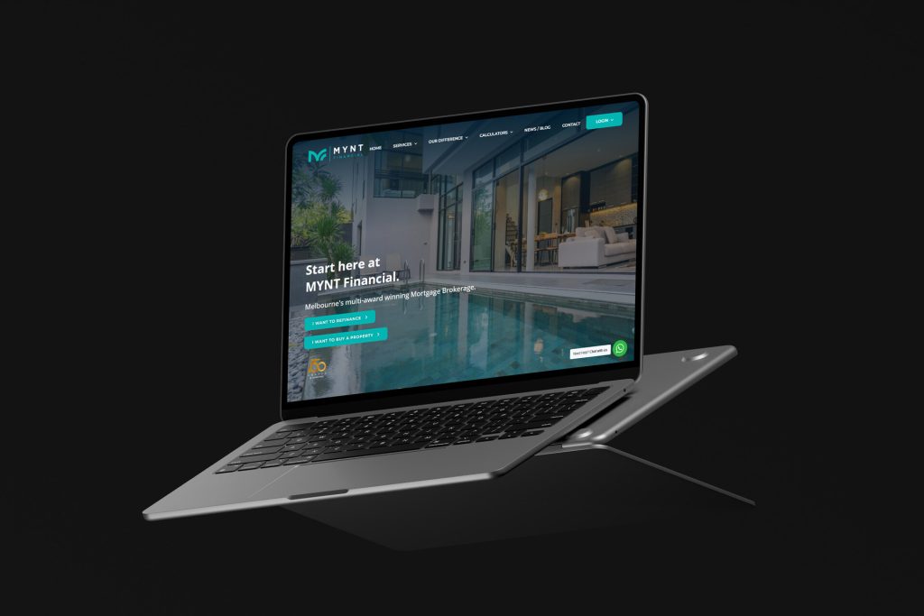 We Are Web Design Portfolio image showcasing the professional, conversion-focused website design for mortgage brokerage Mynt Financial on a laptop screen.