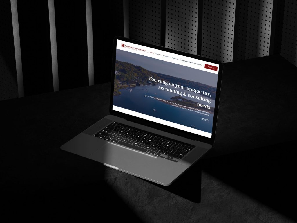 We Are Web Design Portfolio image showcasing the professional, modern website design for CPA firm Tepedino & Company on a floating laptop display.