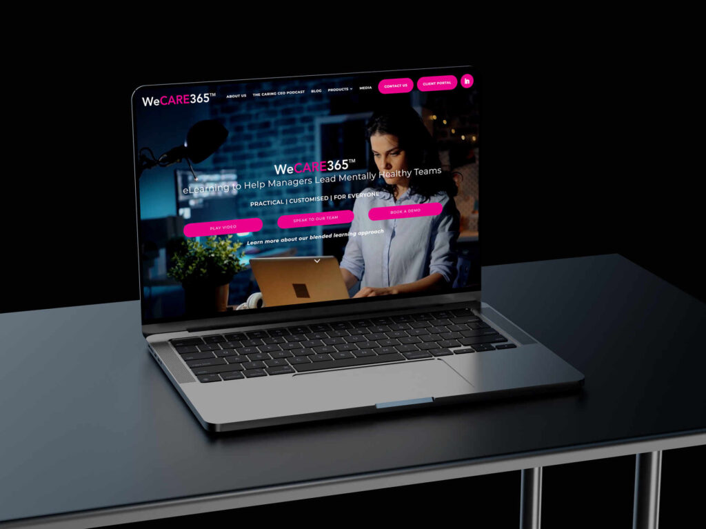 We Are Web Design Portfolio image showcasing the professional, engaging website design for workplace mental health platform WeCare365 on a laptop screen.